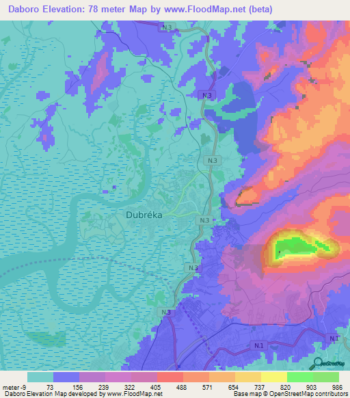 Daboro,Guinea Elevation Map