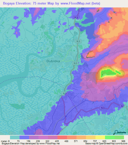 Bogaya,Guinea Elevation Map