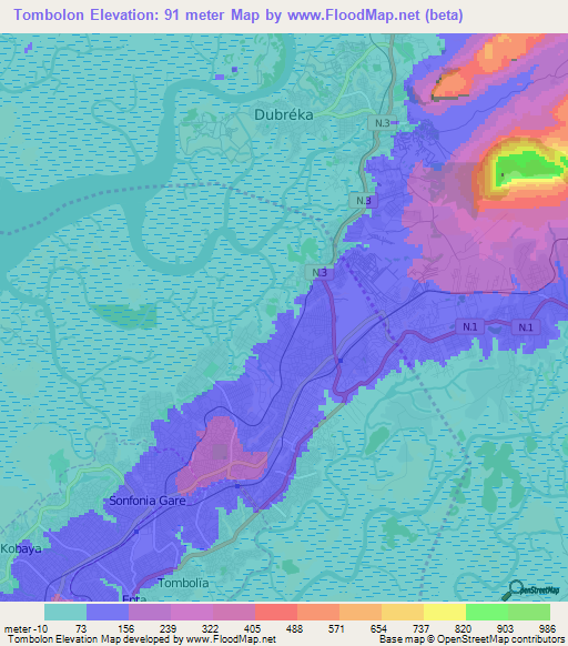 Tombolon,Guinea Elevation Map