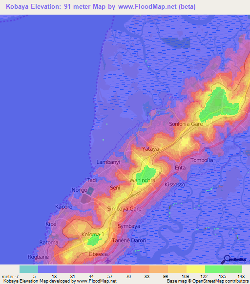 Kobaya,Guinea Elevation Map