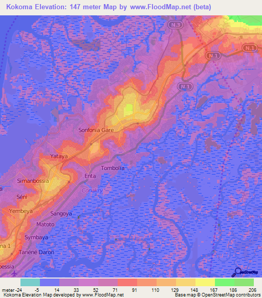 Kokoma,Guinea Elevation Map