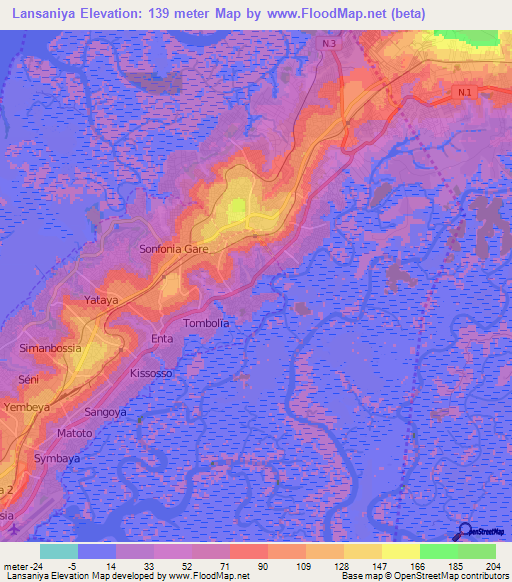 Lansaniya,Guinea Elevation Map