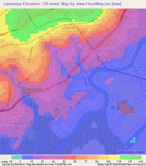 Lansaniya,Guinea Elevation Map