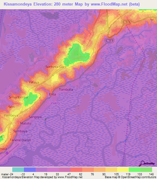 Kissamondeya,Guinea Elevation Map