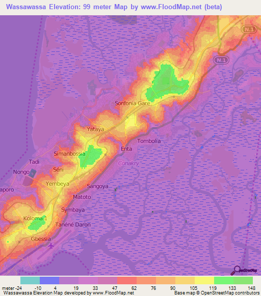 Wassawassa,Guinea Elevation Map