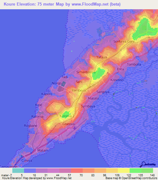 Koure,Guinea Elevation Map