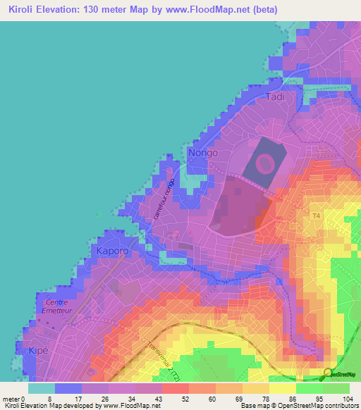 Kiroli,Guinea Elevation Map