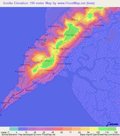 Sonike,Guinea Elevation Map