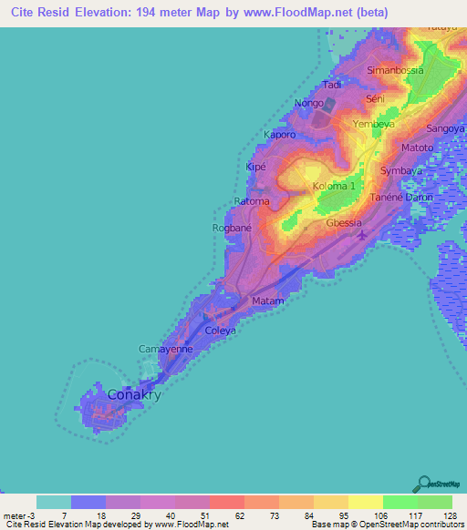 Cite Resid,Guinea Elevation Map