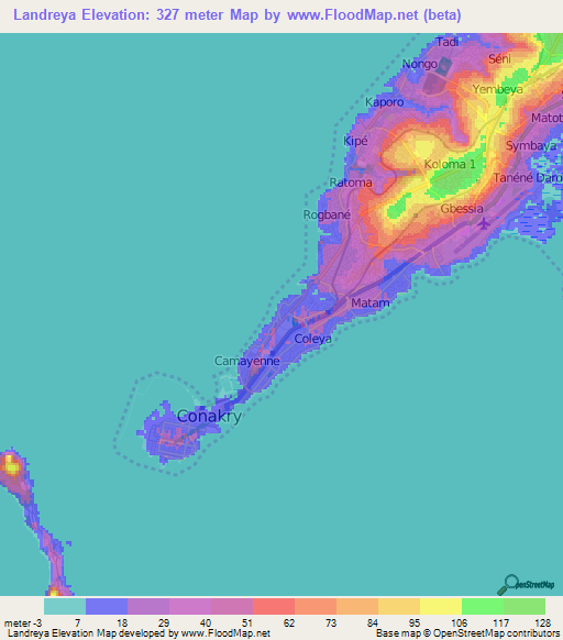 Landreya,Guinea Elevation Map