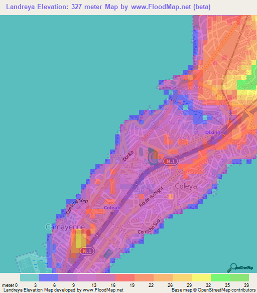 Landreya,Guinea Elevation Map