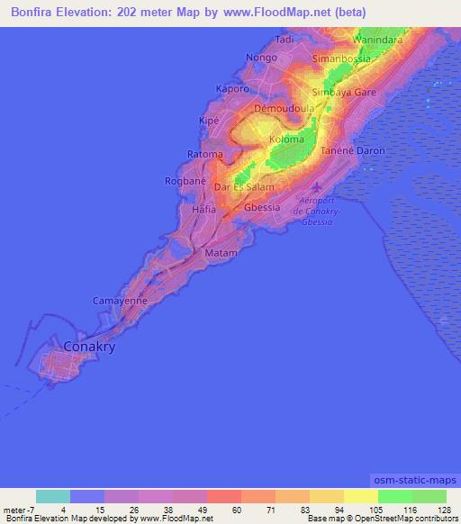 Bonfira,Guinea Elevation Map