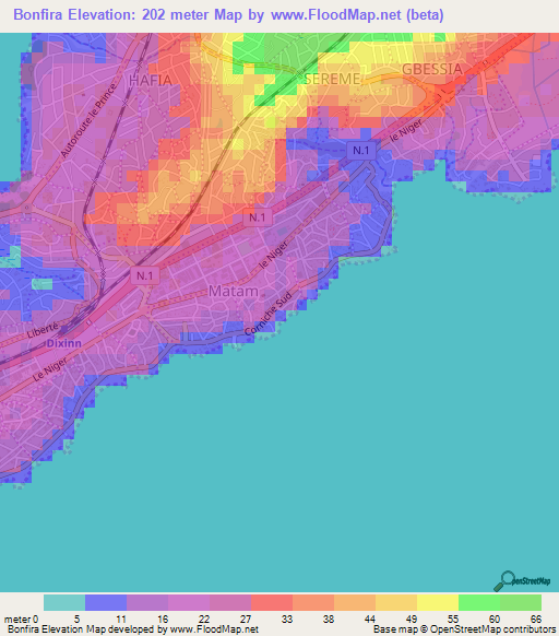 Bonfira,Guinea Elevation Map