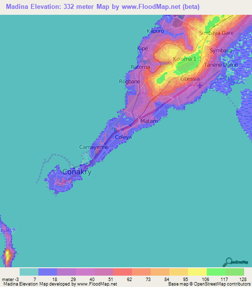 Madina,Guinea Elevation Map