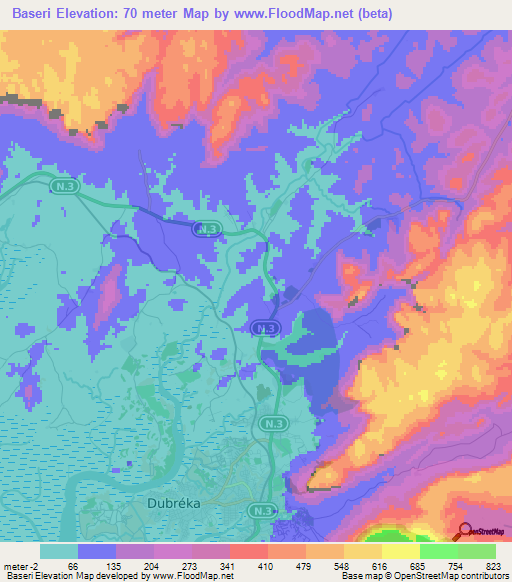 Baseri,Guinea Elevation Map