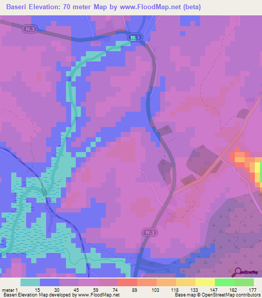 Baseri,Guinea Elevation Map