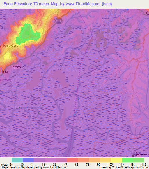 Baga,Guinea Elevation Map