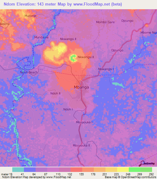 Ndom,Cameroon Elevation Map