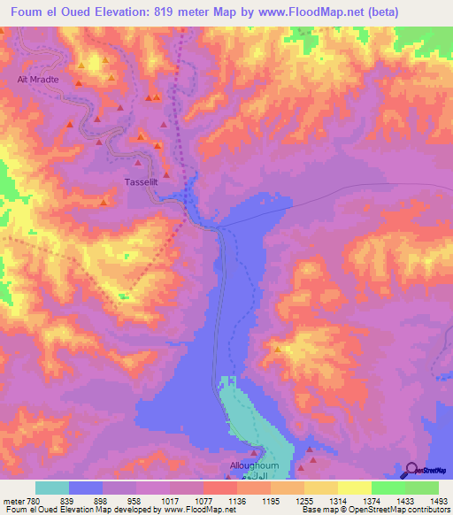 Foum el Oued,Morocco Elevation Map