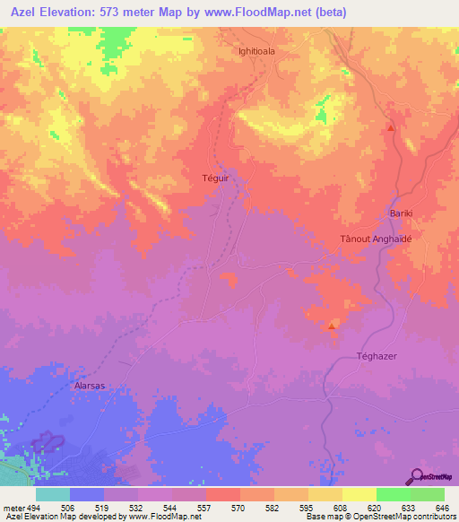 Azel,Niger Elevation Map