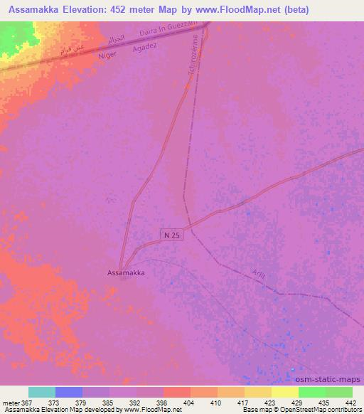 Assamakka,Niger Elevation Map