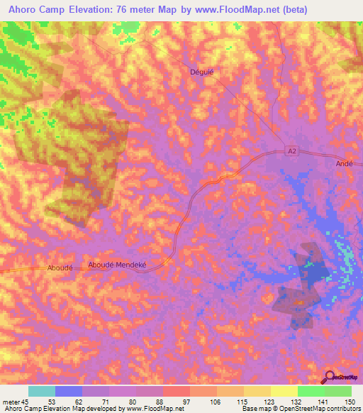 Ahoro Camp,Ivory Coast Elevation Map