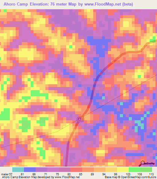 Ahoro Camp,Ivory Coast Elevation Map