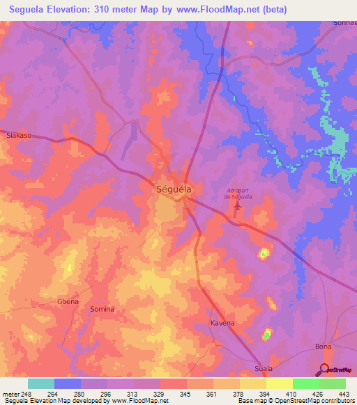 Seguela,Ivory Coast Elevation Map