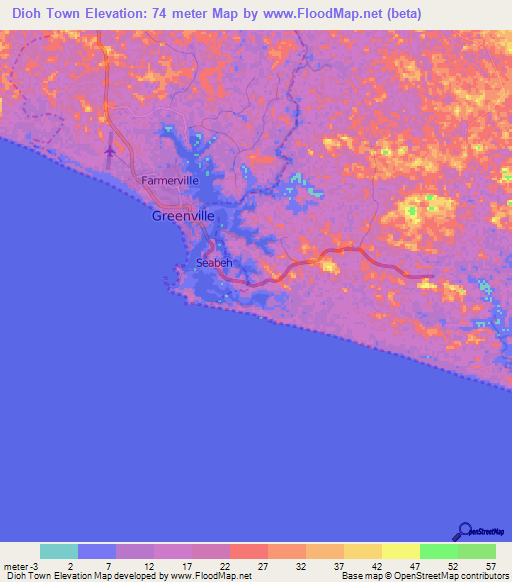 Dioh Town,Liberia Elevation Map