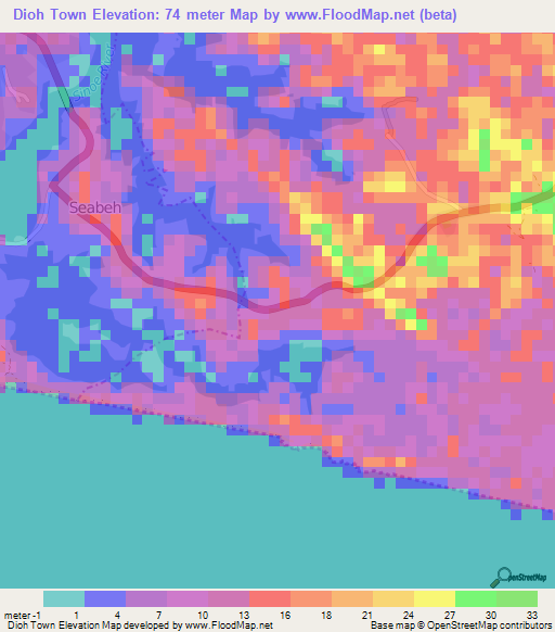 Dioh Town,Liberia Elevation Map