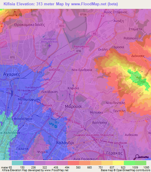 Kifisia,Greece Elevation Map