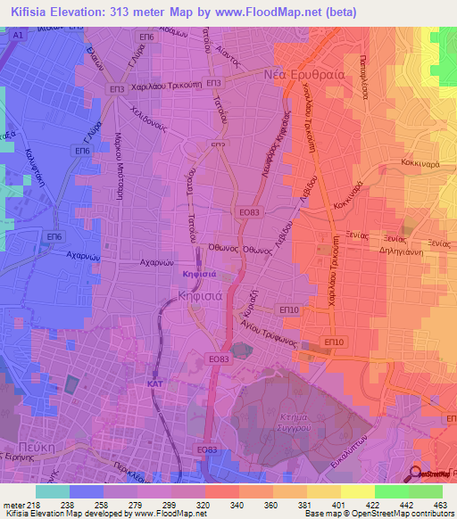 Kifisia,Greece Elevation Map