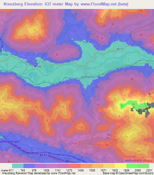 Kreuzberg,Austria Elevation Map