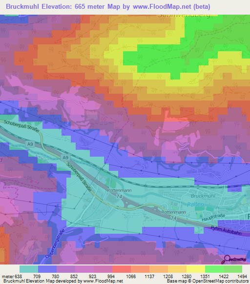 Bruckmuhl,Austria Elevation Map