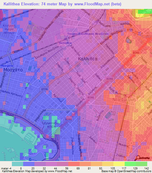 Elevation of Kallithea,Greece Elevation Map, Topography, Contour