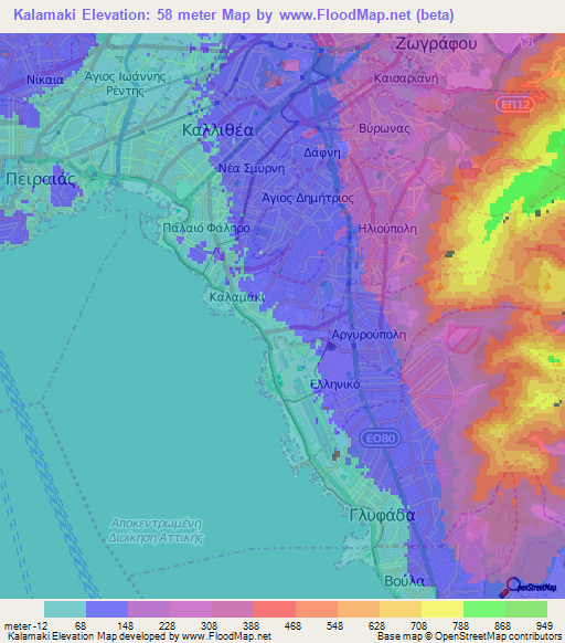 Kalamaki,Greece Elevation Map