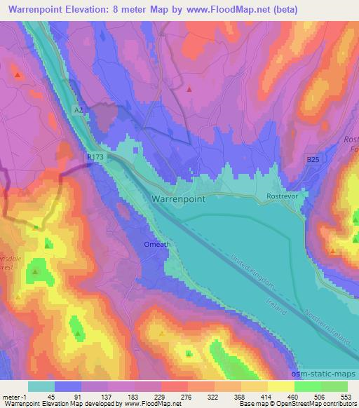 Warrenpoint,UK Elevation Map