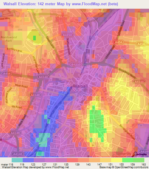 Walsall,UK Elevation Map