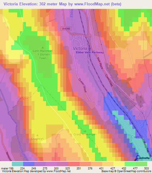 Victoria,UK Elevation Map