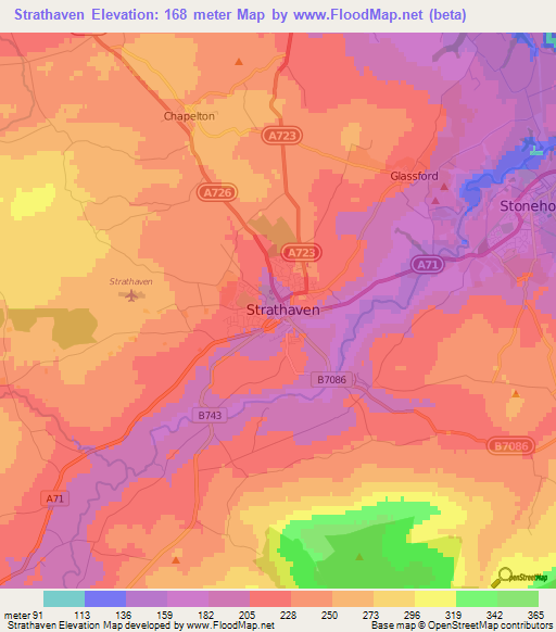 Strathaven,UK Elevation Map