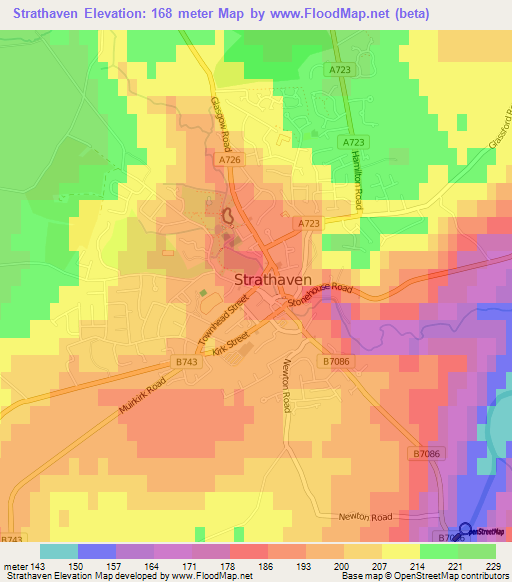 Strathaven,UK Elevation Map