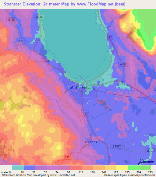 Stranraer,UK Elevation Map