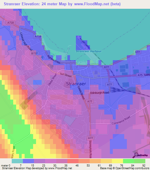 Stranraer,UK Elevation Map