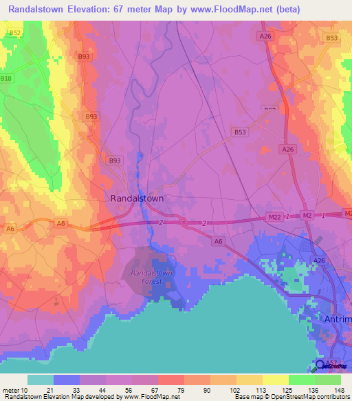 Randalstown,UK Elevation Map