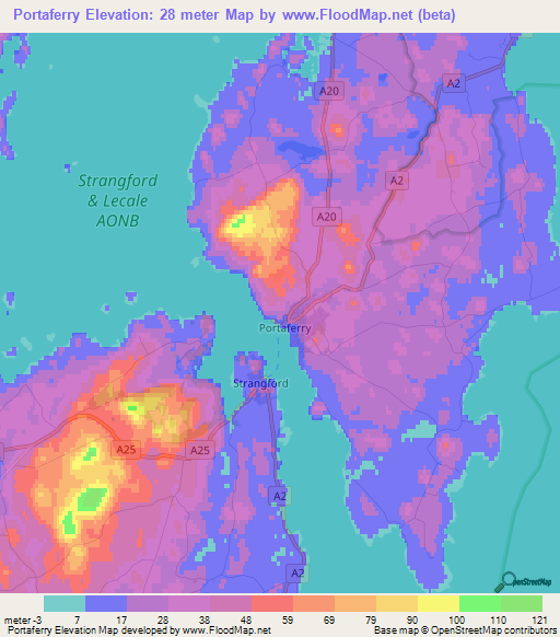 Portaferry,UK Elevation Map