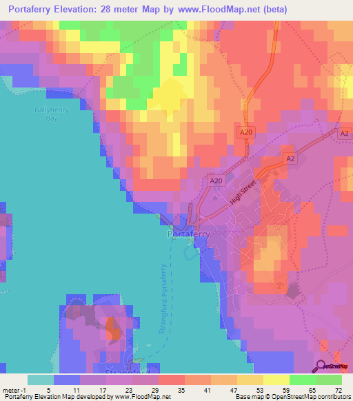 Portaferry,UK Elevation Map