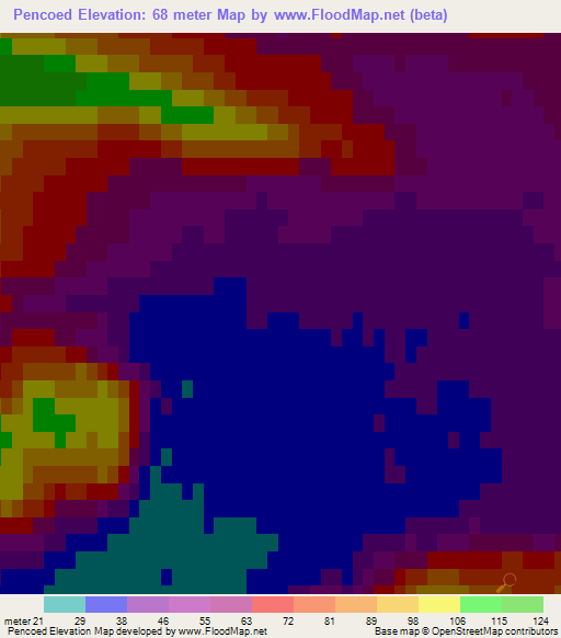 Pencoed,UK Elevation Map