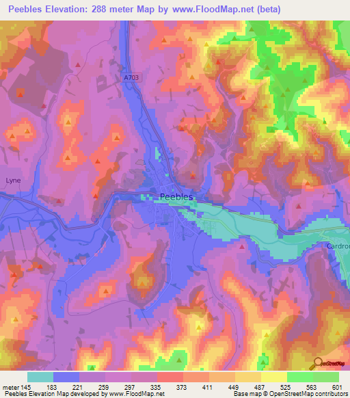 Peebles,UK Elevation Map