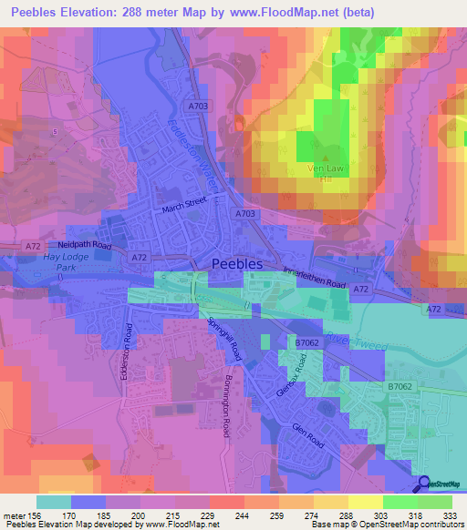 Peebles,UK Elevation Map