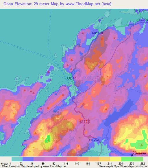 Elevation of Oban,UK Elevation Map, Topography, Contour